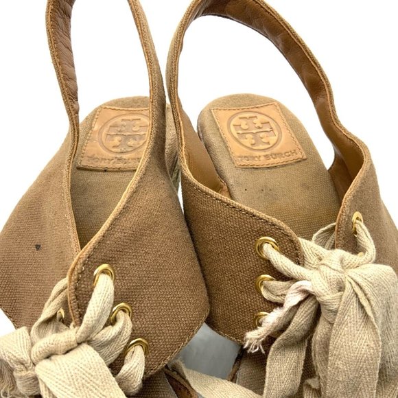 TORY BURCH Platform High Heel Shoes Brown Green Womens Size 10 M Rope Leather - Picture 9 of 11